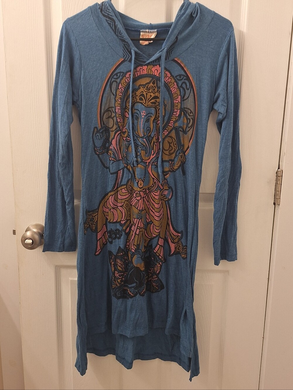 Boho Hooded Ganesha Print Dress Women S/M